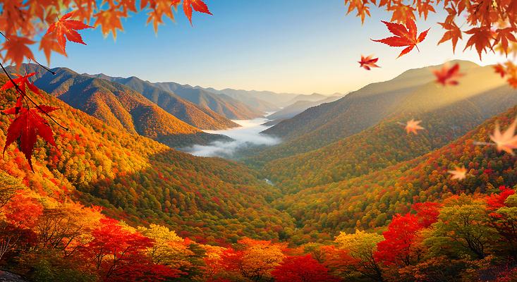 JPG 나무 구름 편집이미지 컬러 단풍 자연 산 풍경 햇빛 평화 계곡 가을 저녁 뷰티풀 풍요 편집실사 AI컴퓨터그래픽 AI콘텐츠 자연요소 식물 계절 컨셉 잎 태양 야간 CG 생태계 파일형식