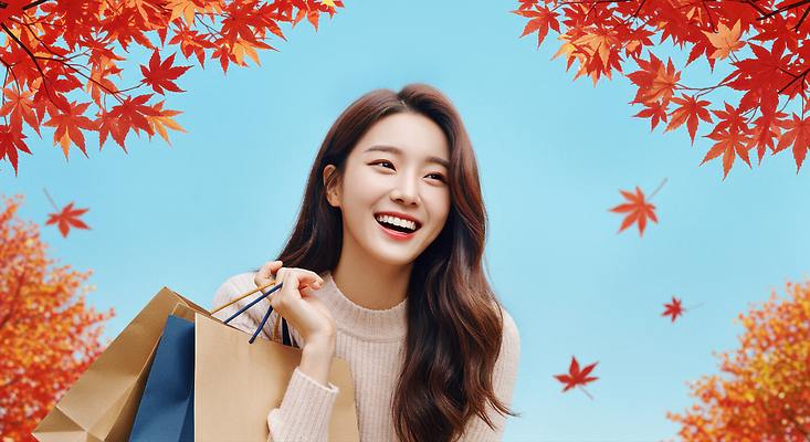 JPG 편집이미지 옷 행복 여유 백그라운드 단풍 자연 미소 사람 풍경 쇼핑 햇빛 가을 즐거움 의료성형뷰티 편집실사 AI인물포토 AI콘텐츠 계절 감정 잎 표정 태양 CG 생태계 파일형식 AI포토