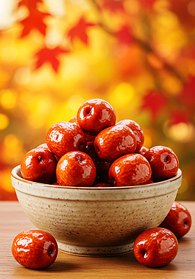 JPG 편집이미지 단풍 과일 자연 디저트 한국 건강 풍경 빨간색 식사 수확 가을 신선 도자기 대추 편집실사 AI컴퓨터그래픽 AI콘텐츠 계절 아시아 음식 컬러 잎 농업 CG 생태계 파일형식