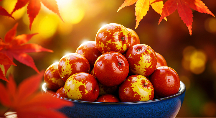 JPG 편집이미지 그릇 컬러 단풍 과일 자연 따뜻함 풍경 햇빛 농장 수확 가을 맛 과수원 원예 대추 편집실사 AI컴퓨터그래픽 AI콘텐츠 식기 계절 컨셉 잎 농업 취미 태양 CG 생태계 파일형식