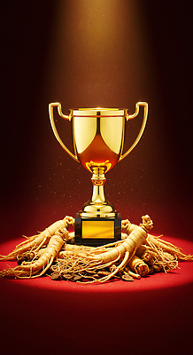 JPG 편집이미지 한국문화 전통 상징 백그라운드 자연 성공 건강 빛 수상_상을받음 황금 인삼 트로피 뿌리 대회 상금 이미지편집 AI컴퓨터그래픽 AI콘텐츠 동양문화 컨셉 한국 삼 상_우승 생태계 파일형식