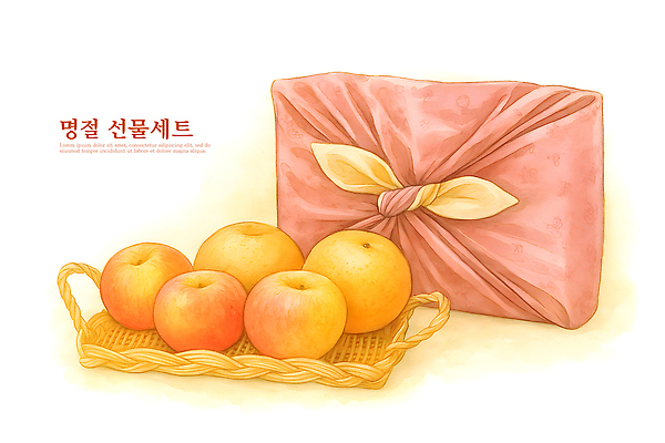 PSD 전통 명절 기념일 행복 문화 과일 일러스트 포장 가족 한국 선물 이벤트 바구니 축제 기쁨 만남 준비 감사 과일바구니 선물세트 정성 명절선물 국내일러스트 감정 아시아 컨셉 관계 파일형식