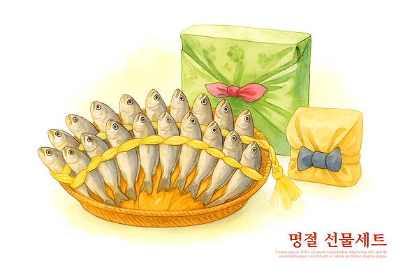 PSD 전통 명절 기념일 음식 일러스트 포장 한국 어류 요리 풍경 장식 세트 바구니 축제 기쁨 시장 고객 장면 레시피 선물세트 색감 명절선물 국내일러스트 감정 아시아 선물 이벤트 수중동물 파일형식
