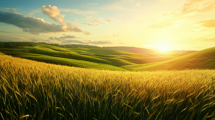 JPG 식물 구름 편집이미지 자연 하늘 아침 풍경 초원 초록색 햇빛 농장 일출 고요 땅 뷰티풀 편집실사 AI포토 AI콘텐츠 주간 자연요소 컬러 농업 태양 노을 CG 생태계 파일형식