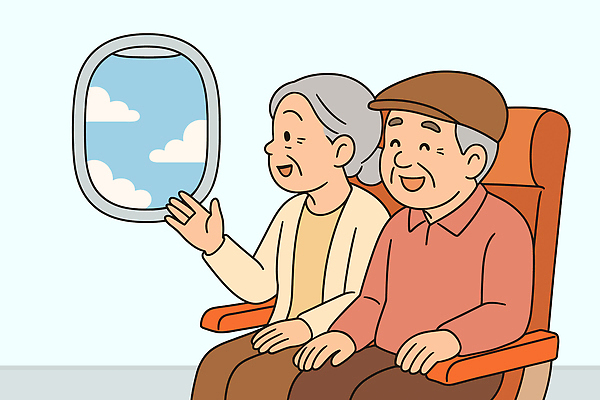 구름 커플 행복 여행 백그라운드 의자 일러스트 창문 하늘 비행기 웃음 풍경 노부부 공항 편안함 즐거움 기분전환 관람 소통 국내일러스트 AI파일 자연요소 부부 감정 가구 컨셉 관계 항공교통 교통시설 대중교통 표정 감각 파일형식 벡터