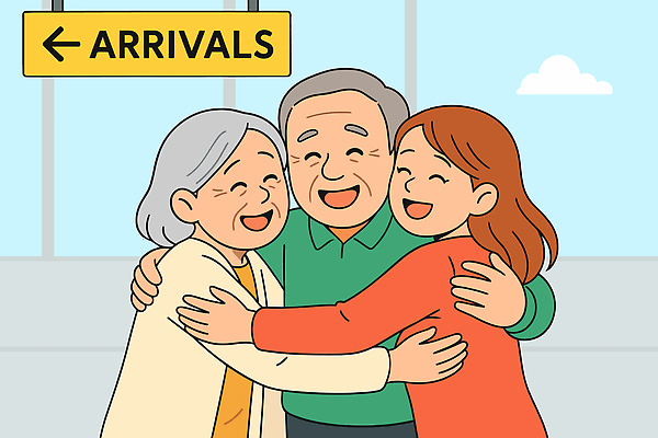 기념일 행복 감정 할머니 여행 일러스트 가족 관계 포옹 따뜻함 사랑 미소 기쁨 만남 대기 공항 도착 손주 터미널 연락 국내일러스트 AI파일 여자 노년 컨셉 교통시설 안기 표정 이벤트 파일형식 벡터