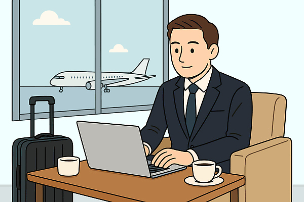 남자 커피 여행 이동 일러스트 비즈니스 휴식 비행기 사람 정장 노트북 시간 작업 사무 라운지 공항 편안함 창밖 기내 국내일러스트 AI파일 옷 음료 컨셉 창문 항공교통 교통시설 대중교통 전자제품 업무 감각 공공장소 파일형식 벡터