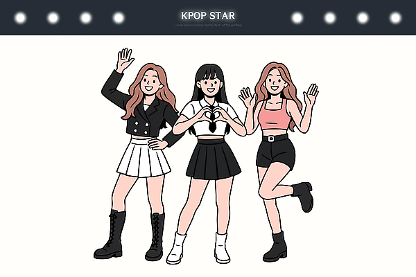 옷 여자 문화 음악 일러스트 협력 손짓 유행 공연 무대 춤 인사 팬 즐거움 스타 개성 연예인 아이돌 인기 케이팝 국내일러스트 AI파일 직업 감정 모션 문화예술 사람 이벤트 예절 파일형식 벡터