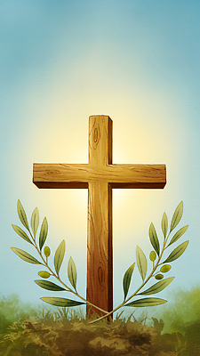 JPG 나무 전통 기독교 종교 상징 백그라운드 십자가 일러스트 자연 초록색 빛 평화 희망 고요 명상 신성 조화 뷰티풀 국내일러스트 AI일러스트 AI콘텐츠 식물 감정 컬러 컨셉 생태계 파일형식