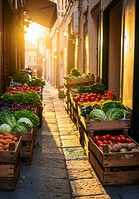 JPG 편집이미지 음식 토마토 채소 자연 파프리카 농작물 상자 햇빛 신선 시장 골목길 저녁 채소가게 편집실사 AI포토 AI콘텐츠 길 농업 태양 상점 야간 CG 생태계 파일형식