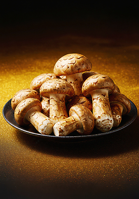 JPG 편집이미지 접시 음식 식재료 재료 자연 건강 요리 주방 버섯 금색 맛 배열 유기농 송이버섯 생식 이미지편집 AI컴퓨터그래픽 AI콘텐츠 식기 웰빙 컬러 컨셉 생태계 파일형식