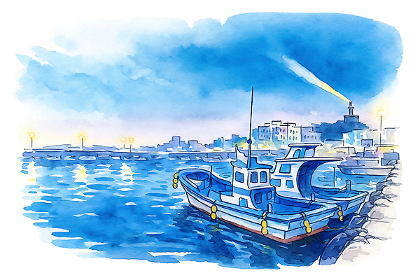 JPG 여유 예술 바다 일러스트 자연 바람 조명 등대 항해 어업 빛 평화 항구 어선 수면 도심 저녁 그림 수산 국내일러스트 AI일러스트 AI콘텐츠 자연요소 감정 산업 컨셉 배_교통 교통시설 날씨 물 도시 야간 생태계 파일형식