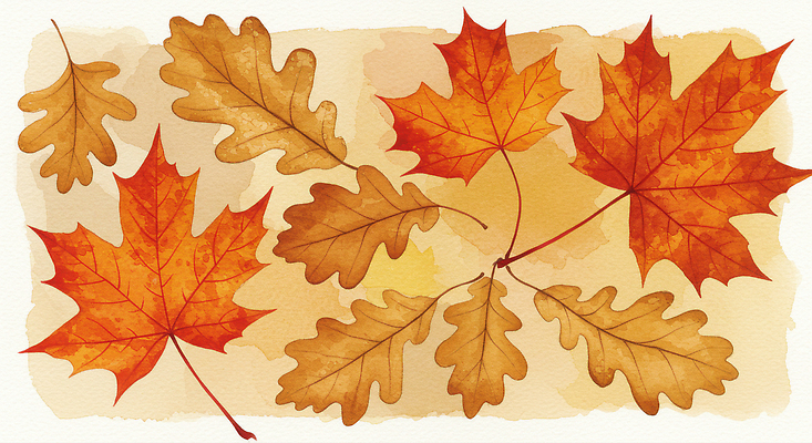 JPG 나무 계절 컬러 백그라운드 단풍 잎 일러스트 자연 나뭇잎 따뜻함 풍경 가을 변화 배열 조화 떡갈나무 뷰티풀 풍요 국내일러스트 AI일러스트 AI콘텐츠 식물 컨셉 생태계 파일형식