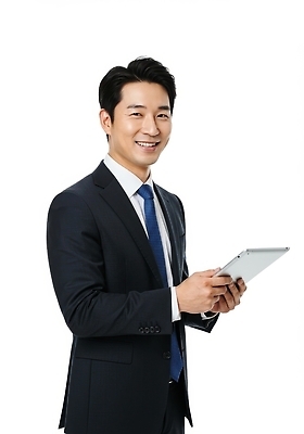 JPG 편집이미지 남자 비즈니스 미소 정장 태블릿 직장인 자신감 모던 흰배경 이미지 의료성형뷰티 편집실사 AI인물포토 AI콘텐츠 직업 옷 감정 백그라운드 표정 사람 전자제품 스마트기기 흰색 CG 파일형식 AI포토