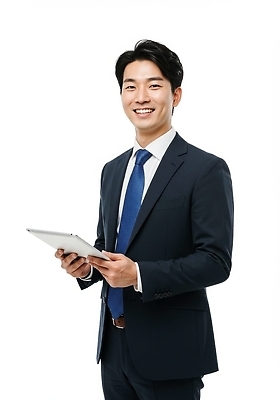 JPG 편집이미지 남자 포즈 비즈니스 미소 정장 태블릿 직장인 자신감 프레젠테이션 모던 흰배경 단정 세미나 의료성형뷰티 편집실사 AI인물포토 AI콘텐츠 직업 옷 감정 백그라운드 컨셉 표정 사람 전자제품 스마트기기 흰색 CG 파일형식 AI포토