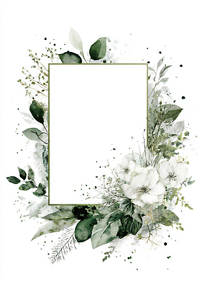 JPG 식물 디자인 꽃 예술 액자 백그라운드 잎 일러스트 자연 수채화 프레임 그래픽 장식 초록색 흰색 고급 화사함 조화 뷰티풀 국내일러스트 AI일러스트 AI콘텐츠 컬러 컨셉 생태계 파일형식