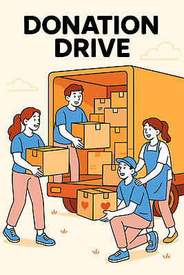 일러스트 응원 모션 협력 함께함 미소 이벤트 여러명 상자 트럭 봉사 도움 사회 상품 나눔 기부 공동체 긍정적 연대 국내일러스트 AI파일 감정 다수 컨셉 자동차 표정 사람 파일형식 벡터