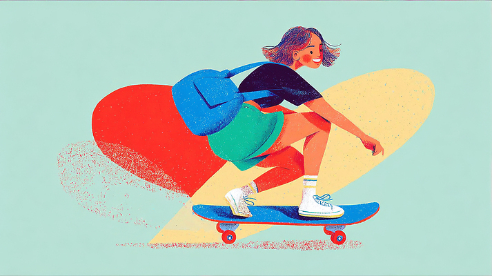 JPG 컬러 백그라운드 운동화 가방 일러스트 모션 방학 웃음 소녀 캐주얼 친구 운동 자유 청바지 스케이트보드 자신감 도심 승차 즐거움 그림 국내일러스트 AI일러스트 AI콘텐츠 잡화 옷 여자 감정 어린이 신발 컨셉 바지 관계 휴가 표정 건강 도시 보드_스포츠 파일형식