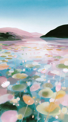 JPG 식물 호수 컬러 여행 일러스트 자연 생명 휴식 산 연꽃 풍경 여름 반사 평화 정원 고요 명상 조화 뷰티풀 풍요 국내일러스트 AI일러스트 AI콘텐츠 계절 꽃 컨셉 생태계 파일형식