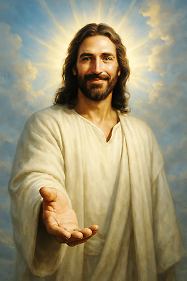 JPG 편집이미지 기독교 종교 백그라운드 따뜻함 사랑 미소 빛 평화 희망 예수 축복 인도 손내밀기 그림 찬양 복음 사제 영감 이미지편집 AI컴퓨터그래픽 AI콘텐츠 감정 아시아 컨셉 표정 손짓 신_종교 파일형식