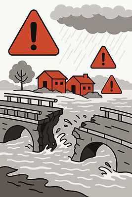 나무 교통 일러스트 날씨 주택 경고 안전 풍경 물 환경 손상 구조물 위험 홍수 자연재해 소통 복구 국내일러스트 AI파일 자연요소 식물 건축 컨셉 건물 재해 파일형식 벡터