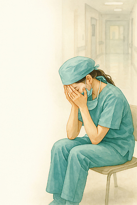 JPG 감정 일러스트 의학 협력 스트레스 병원 피곤 간호사 의료진 의사 업무 복도 상처 일과 응급실 지원 회복 현실 국내일러스트 AI일러스트 AI콘텐츠 직업 컨셉 작업 파일형식