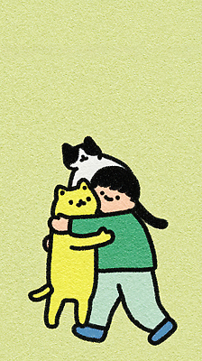 JPG 동물 행복 감정 어린이 일러스트 포옹 따뜻함 표정 사랑 연두색 친구 반려동물 귀여움 고양이 기쁨 아기 강아지 부드러움 순간 국내일러스트 AI일러스트 AI콘텐츠 컨셉 포유류 관계 안기 사람 초록색 감각 개 파일형식