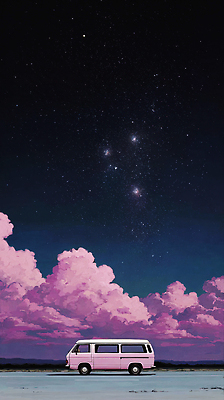JPG 별 분홍색 컬러 일러스트 자동차 자연 하늘 휴식 풍경 일상 평화 우주 고요 별자리 감상 꿈 드라이브 뷰티풀 경관 국내일러스트 AI일러스트 AI콘텐츠 자연요소 육상교통 컨셉 라이프 운전 생태계 파일형식