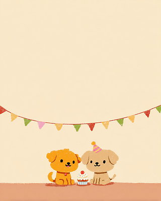 JPG 동물 행복 컬러 일러스트 놀이 함께함 선물 장식 친구 반려동물 파티 귀여움 기쁨 축하 깃발 생일 강아지 컵케이크 즐거움 순간 국내일러스트 AI일러스트 AI콘텐츠 기념일 감정 컨셉 관계 이벤트 케이크 개 파일형식