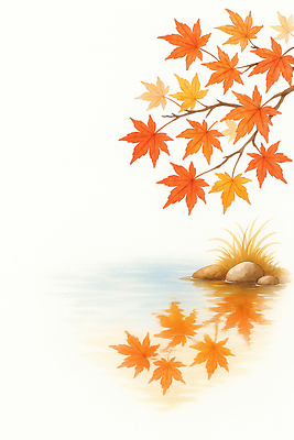 JPG 나무 컬러 단풍 잎 일러스트 자연 수채화 풍경 여름 반사 노란색 평화 주황색 고요 가을 나뭇가지 물가 수면 뷰티풀 국내일러스트 AI일러스트 AI콘텐츠 식물 계절 컨셉 물 생태계 파일형식