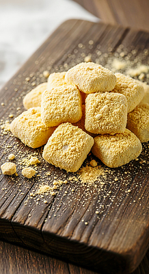 JPG 편집이미지 전통 한식 디저트 떡 나무판자 고물 고소한맛 쌀가루 인절미 편집실사 AI포토 AI콘텐츠 음식 목재 맛 가루 CG 파일형식