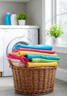 JPG 편집이미지 컬러 집안 주택 관리 생활 수건 바구니 청결 빨래 편안함 청소 정리 세탁기 세탁실 편집실사 AI포토 AI콘텐츠 가사 실내 건물 위생용품 가전제품 감각 위생 CG 파일형식