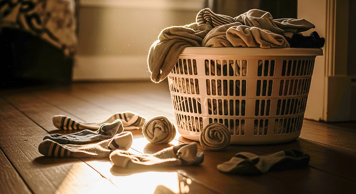 JPG 편집이미지 컬러 패턴 집안 양말 따뜻함 일상 바구니 깨끗함 방 직물 떨어짐 빨래 정리 빨랫감 편집실사 AI포토 AI콘텐츠 컨셉 가사 무늬 실내 라이프 CG 파일형식