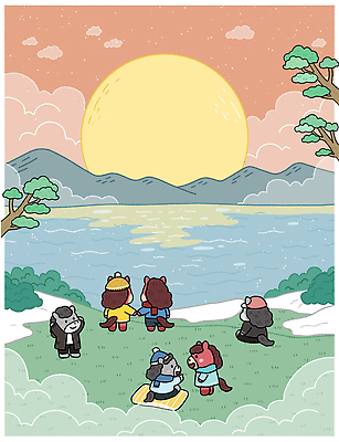 식물 계절 감정 컨셉 관계 풍경 야간 생태계 말캐릭터 파일형식 2026년 호수 친구 자연 캐릭터 놀이 평화 색감 저녁 모션 동물 모임 행복 여름 즐거움 하늘 물가 나무 산 그림 일러스트 국내일러스트 PSD 붉은말캐릭터 병오년