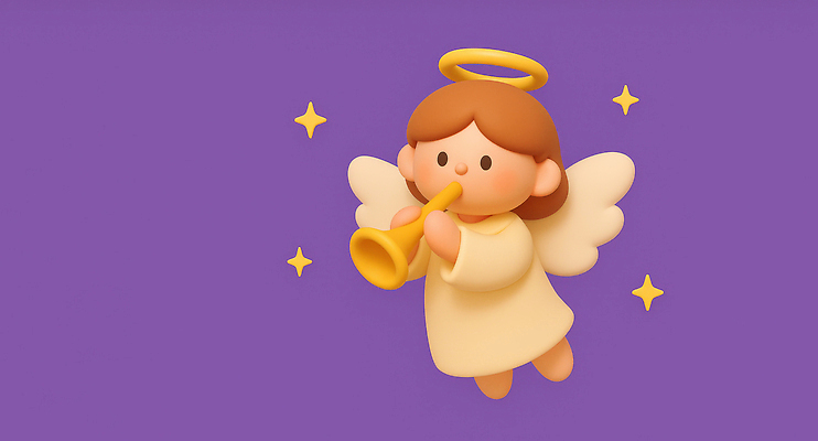 JPG 편집이미지 캐릭터 디자인 별 기독교 음악 연주 날개 천사 그래픽 귀여움 보라색 천주교 금색 아기 트럼펫 후광 편집3D AI컴퓨터그래픽 AI콘텐츠 자연요소 종교 컬러 컨셉 문화예술 사람 빛 3D 금관악기 파일형식