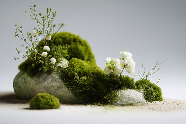 JPG 식물 편집이미지 꽃 화초 자연 이끼 평화 정원 돌_바위 흰색 편안함 작음 장면 조화 뷰티풀 편집실사 AI포토 AI콘텐츠 컬러 컨셉 감각 크기 CG 생태계 파일형식