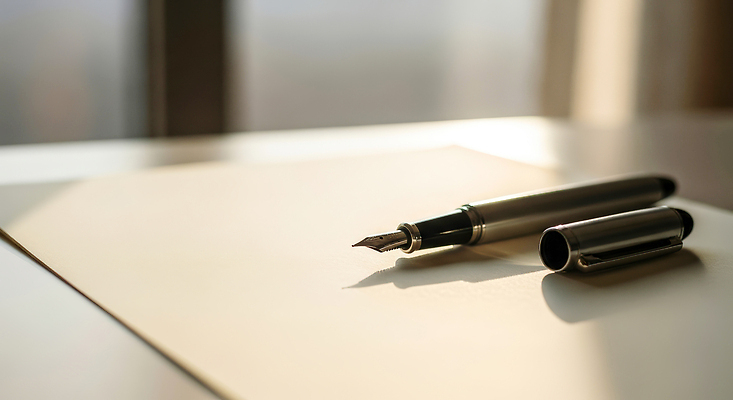 JPG 편집이미지 종이 생각 아침 햇빛 펜 만년필 고요 도구 기록 메모지 작업 분위기 책상 조용 창의성 편집실사 AI포토 AI콘텐츠 주간 가구 컨셉 태양 필기구 사무용품 CG 파일형식