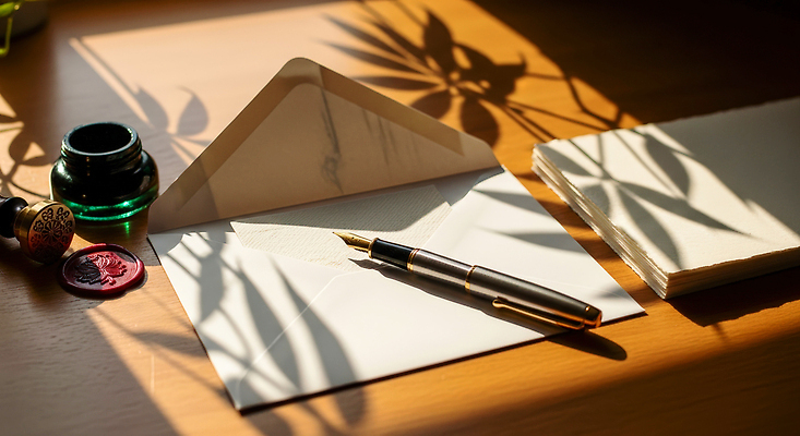 JPG 편집이미지 종이 창문 탁자 아침 나뭇잎 문구용품 대화 그림자 햇빛 만년필 쓰는 편지 일부 잉크통 편집실사 AI포토 AI콘텐츠 주간 가구 잎 통 말하기 태양 펜 CG 오브젝트 파일형식