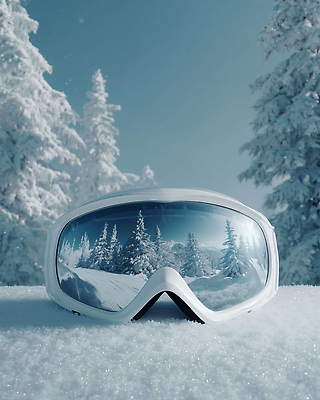 JPG 나무 편집이미지 스포츠 겨울 모션 스키 고글 산 풍경 야외 반사 맑음 고요 차가움 눈덮임 편집실사 AI컴퓨터그래픽 AI콘텐츠 식물 계절 컨셉 날씨 겨울스포츠 CG 파일형식