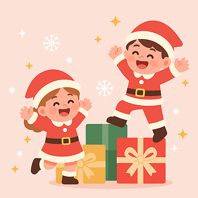 계절 기념일 감정 음악 컨셉 크리스마스 모션 눈_날씨 사람 이벤트 파일형식 벡터 어린이 산타클로스 선물 기쁨 겨울 놀기 노래 축제 행복 상자 눈송이 장식 매력적 즐거움 표정 캐릭터 일러스트 국내일러스트 AI파일