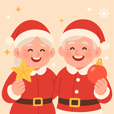 자연요소 계절 여자 기념일 노년 감정 관계 눈_날씨 표정 이벤트 파일형식 벡터 크리스마스 할머니 웃음 장식 별 눈송이 즐거움 행복 전통 축제 겨울 가족 사랑 조화 화합 따뜻함 생일 기쁨 일러스트 국내일러스트 AI파일