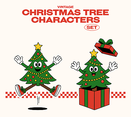 캐릭터 계절 기념일 감정 컨셉 크리스마스 표정 파일형식 벡터 빈티지 크리스마스트리 기쁨 선물 상자 즐거움 컬러 이벤트 장식 축제 겨울 행복 웃음 축하 일러캐릭터 일러스트 AI파일