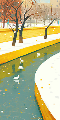 JPG 나무 동물 겨울 일러스트 자연 오리 풍경 일상 물 강 노란색 평화 수영 산책 눈 차가움 강가 생태계 오후 국내일러스트 AI일러스트 AI콘텐츠 자연요소 식물 계절 컬러 컨셉 조류 날씨 휴식 라이프 수상스포츠 파일형식