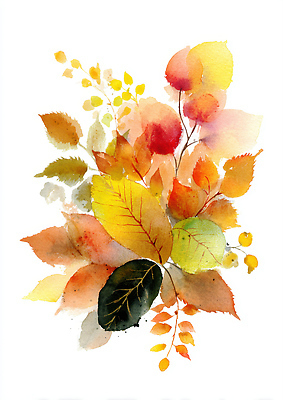 JPG 디자인 꽃 감정 예술 컬러 백그라운드 낙엽 잎 일러스트 자연 나뭇잎 수채화 따뜻함 풍경 빨간색 노란색 주황색 물감 조화 국내일러스트 AI일러스트 AI콘텐츠 식물 미술도구 생태계 파일형식