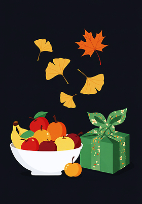 JPG 그릇 음식 컬러 과일 일러스트 포장 자연 나뭇잎 건강 선물 풍경 장식 빨간색 초록색 노란색 수확 분위기 조화 뷰티풀 국내일러스트 AI일러스트 AI콘텐츠 식기 컨셉 잎 농업 생태계 파일형식