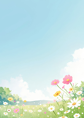 JPG 계절 꽃 컬러 여행 일러스트 자연 하늘 생명 풍경 초원 야외 초록색 소풍 평화 감상 다양 즐거움 코스모스 뷰티풀 탐방 국내일러스트 AI일러스트 AI콘텐츠 식물 감정 다수 컨셉 야외활동 생태계 파일형식