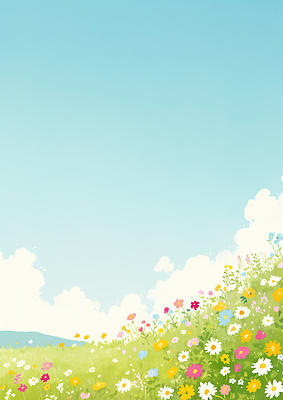 JPG 식물 꽃 여유 컬러 일러스트 자연 하늘 생명 날씨 풍경 초원 여름 평화 맑음 봄 코스모스 뷰티풀 국내일러스트 AI일러스트 AI콘텐츠 계절 감정 컨셉 생태계 파일형식