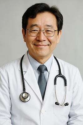 JPG 편집이미지 남자 의학 병원 대화 미소 치료 믿음 환자 의료진 의사 가운 전문직 의료성형뷰티 편집실사 AI인물포토 AI콘텐츠 직업 옷 감정 표정 말하기 사람 CG 파일형식 AI포토