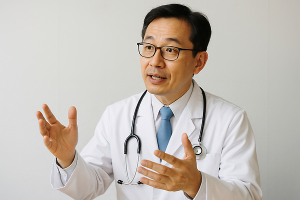 JPG 편집이미지 남자 의학 표정 건강 대화 안전 믿음 진료 환자 의사 가운 상담 전문 의료성형뷰티 편집실사 AI인물포토 AI콘텐츠 옷 감정 말하기 사람 의료진 CG 파일형식 AI포토