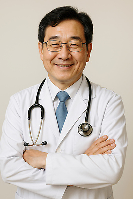 JPG 편집이미지 남자 장신구 의학 청진기 건강 미소 상반신 팔짱 진료 환자 의사 가운 전문 의료성형뷰티 편집실사 AI인물포토 AI콘텐츠 옷 의료기기 모션 표정 사람 의료진 CG 파일형식 AI포토